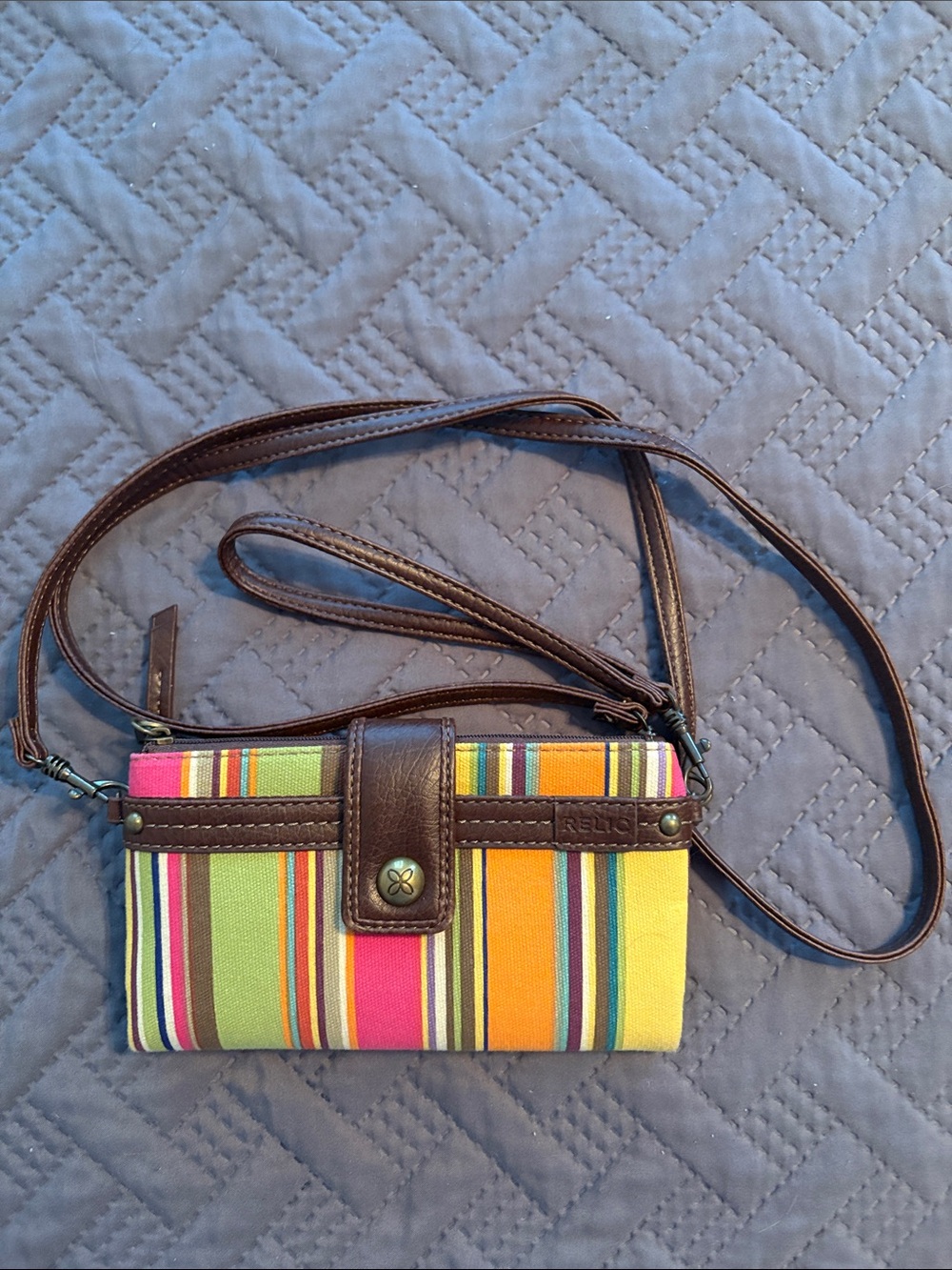 Relic Striped Wallet Checkbook Wristlet Shoulder Strap - Like new